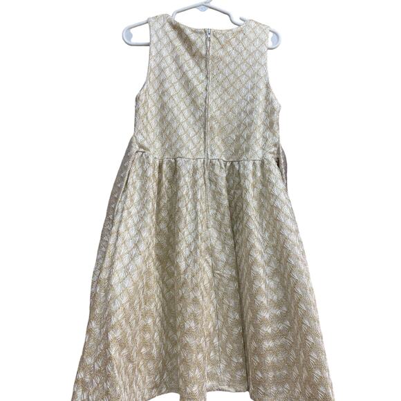 Tahari Girls Fit and Flare Dress Size 6 Gold White Tinsel Wedding Party Holiday - Picture 2 of 16